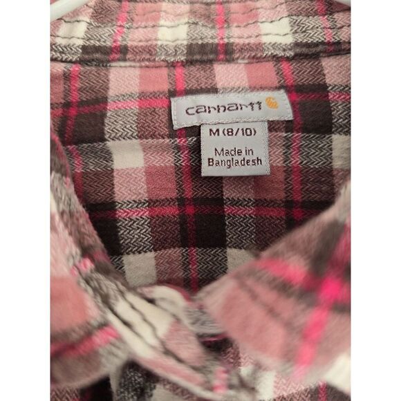 Carhartt Flannel Shirt Top Girls Sz M 8/10 Pink Plaid Long Sleeve Button Down - Picture 3 of 13